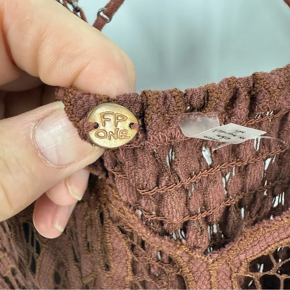 Free People Adella Brown Maxi romantic bohemian Dress with Lace Trim M - Picture 10 of 17